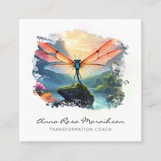 *~* Abstrakte Malerei Lotus Dragonfly Quadratische Visitenkarte (Vorderseite)
