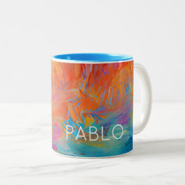 Abstrakte Malerei mit dem Namen Farbenspiel Zweifarbige Tasse