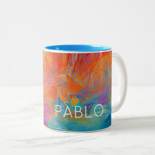 Abstrakte Malerei mit dem Namen Farbenspiel Zweifarbige Tasse