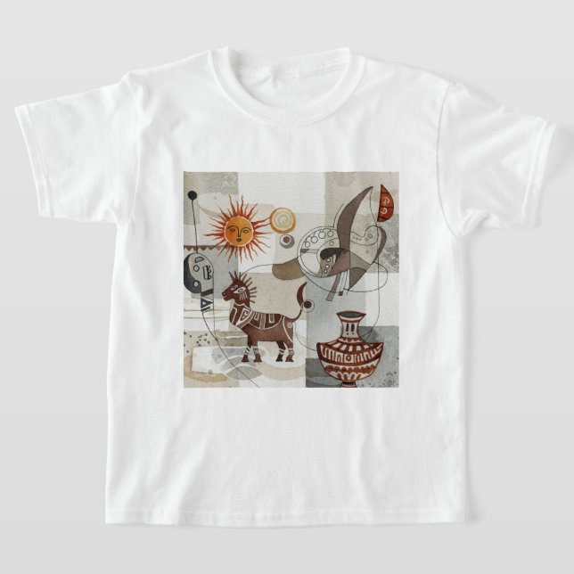 Abstrakte Malerei mit ethnischen Elementen T-Shirt (Ablage )