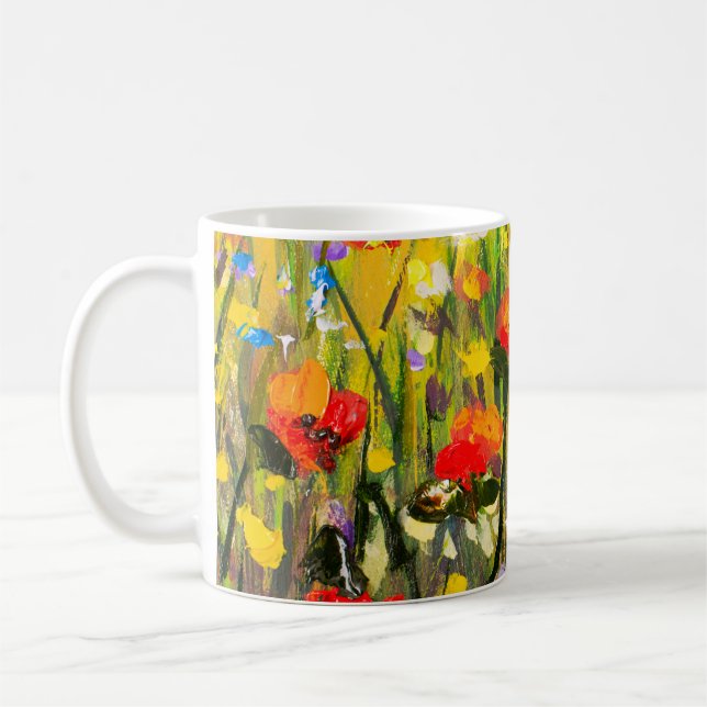 Abstrakte Malerei mit roten Papieren Kaffeetasse (Links)