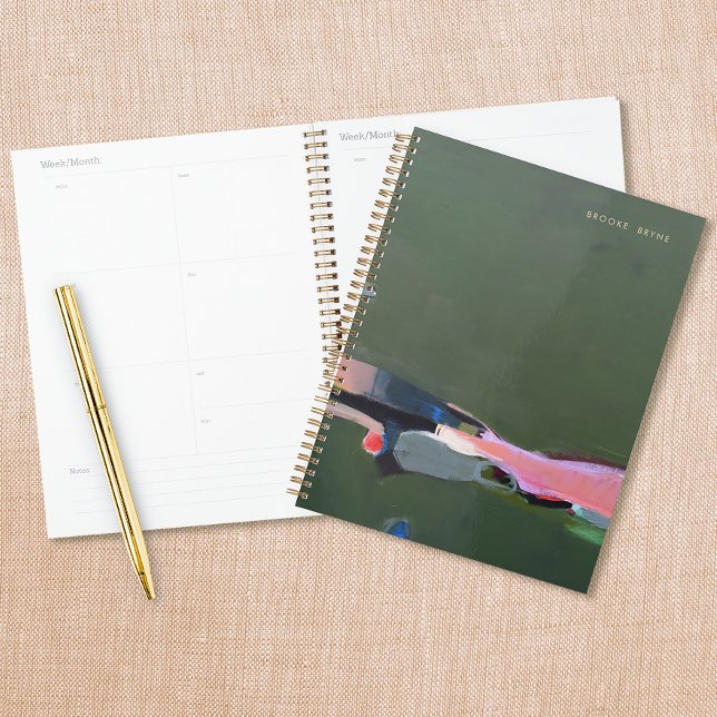 Abstrakte Malerei Planer (planner with green abstract painting cover)