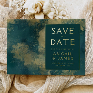Abstrakte Malerei Teal Gold Hochzeit Termin vormer Folieneinladung