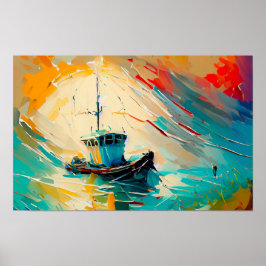 Abstrakte Malerei von Shrimp Boat in einer großen Poster