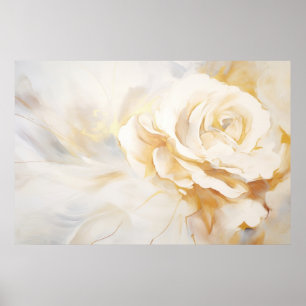 Abstrakte Malerei - Weißer Rosen- und Goldhintergr Poster