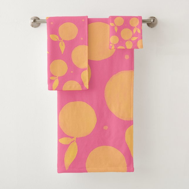 Abstrakte Mandarine rosa und gelb Badhandtuch Set (Insitu)