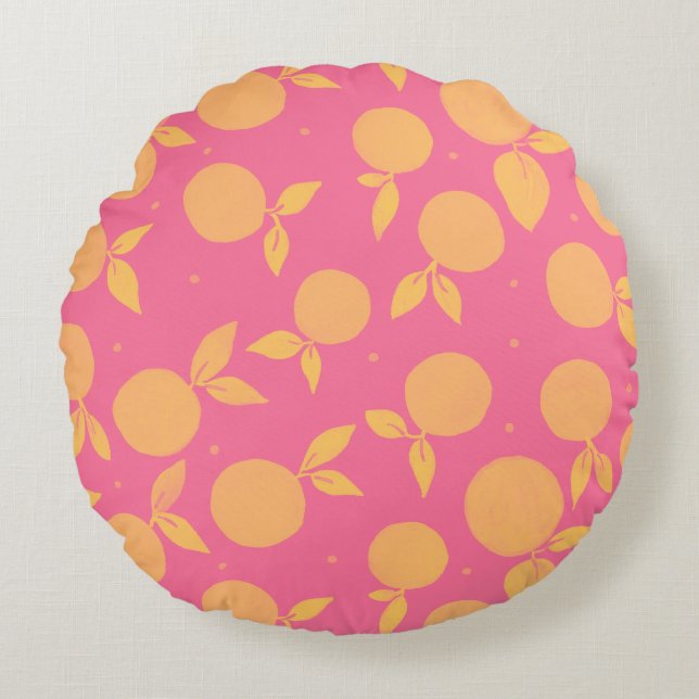 Abstrakte Mandarine rosa und gelb Rundes Kissen (Vorderseite)