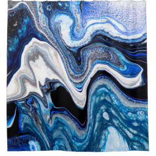 Abstrakte Marmor-Flüssigtextur in silberweißer Gla Duschvorhang