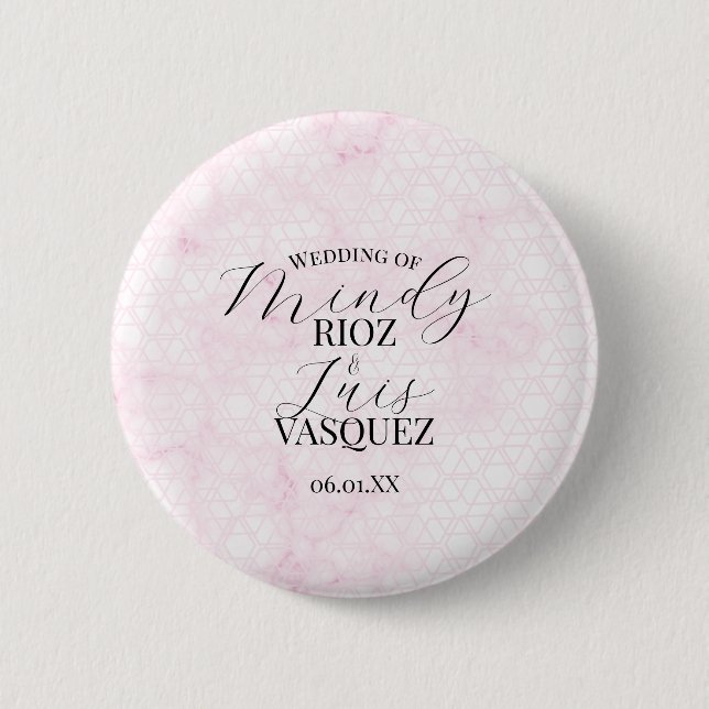 Abstrakte Marmor-Hochzeitsskript Rosa Schwarz  Button (Vorderseite)