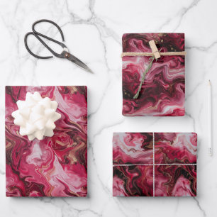 Abstrakte marmorierte Artwork mit Deep Red, Pink Geschenkpapier Set