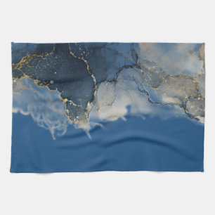Abstrakte Marmorierung auf blauem Ozeanhintergrund Geschirrtuch