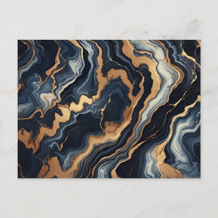 Abstrakte Marmormalerei in Navy Blue und Gold Postkarte