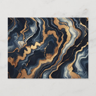 Abstrakte Marmormalerei in Navy Blue und Gold Postkarte