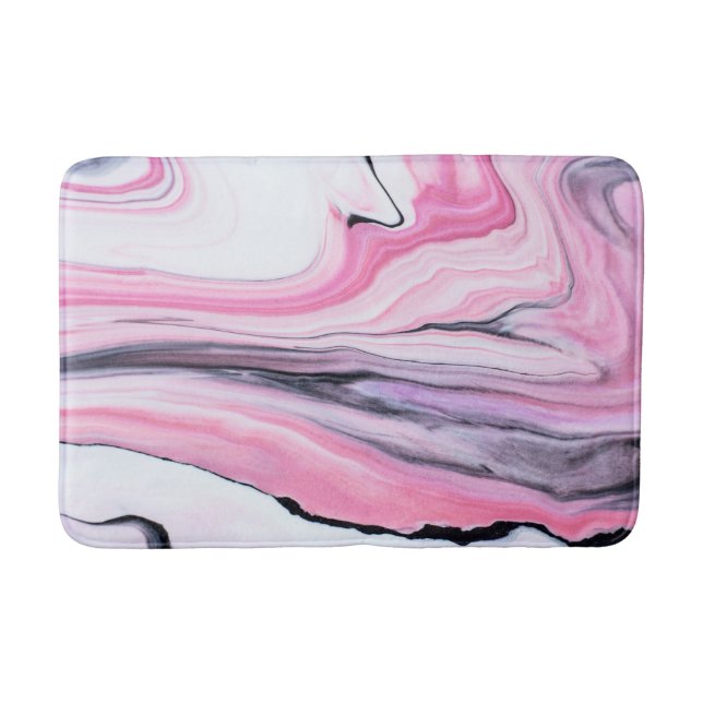 Abstrakte Marmormatte in Rosa und Schwarz Badematte (Vorderseite)