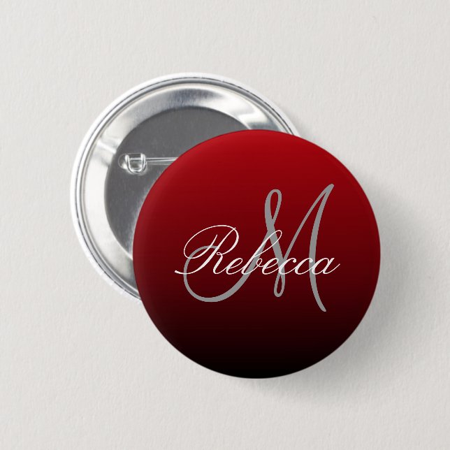 abstrakte Marsala-Maroon-Monogramme in Grau-Bordea Button (Vorne & Hinten)