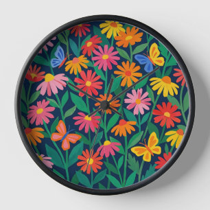 Abstrakte Matisse-Gänseblümchen-Schmetterlinge-Kun Uhr