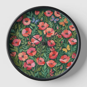 Abstrakte Matisse-Mohn-Schmetterlinge-Kunst-Uhren Uhr