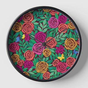 Abstrakte Matisse-Rosen-Schmetterlinge-Kunst-Uhren Uhr