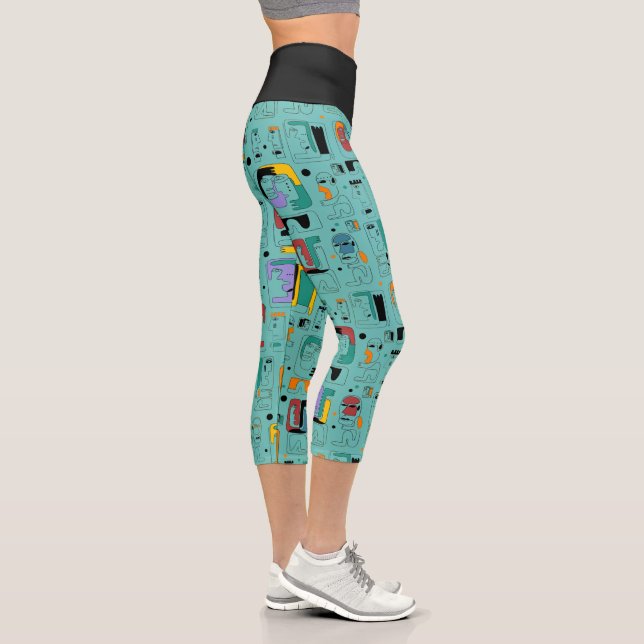 Abstrakte maya-alte Gesichter Muster 1 Capri Leggings (Rechts)