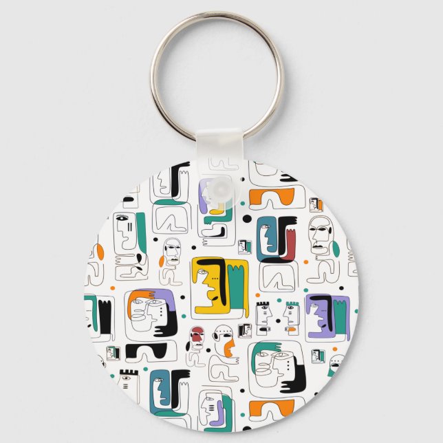 Abstrakte maya-alte Gesichter Muster 1 Schlüsselanhänger (Vorderseite)