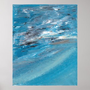 Abstrakte Meereswellen in blauen und grauen Pinsel Poster