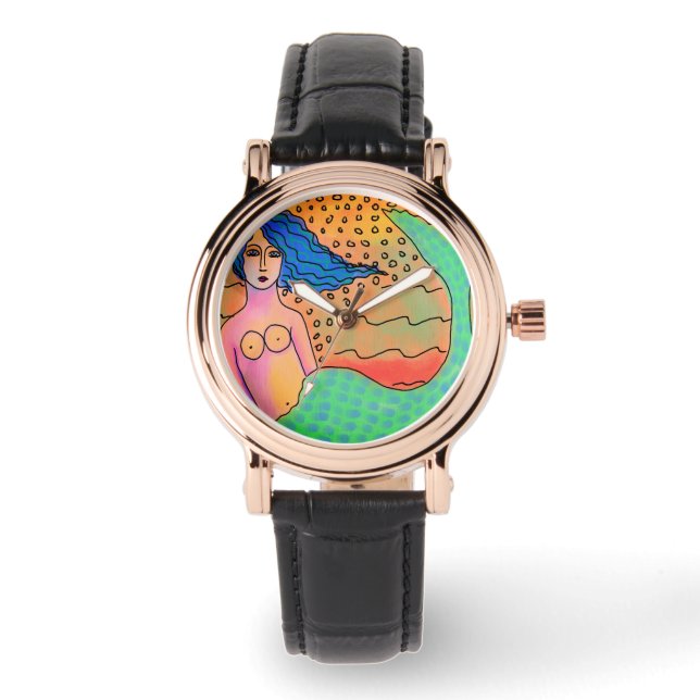 Abstrakte Meerjungfrau Kunst Armbanduhr (Vorderseite)