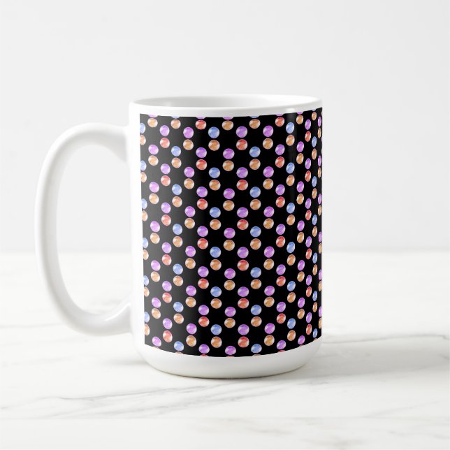 Abstrakte mehrfarbige geometrische Form auf schwar Kaffeetasse (Links)