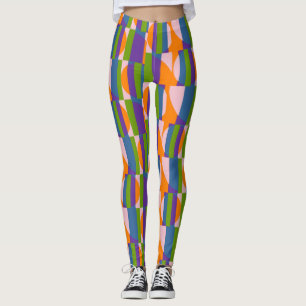 Abstrakte mehrfarbige Musterkreise und Streifen Leggings