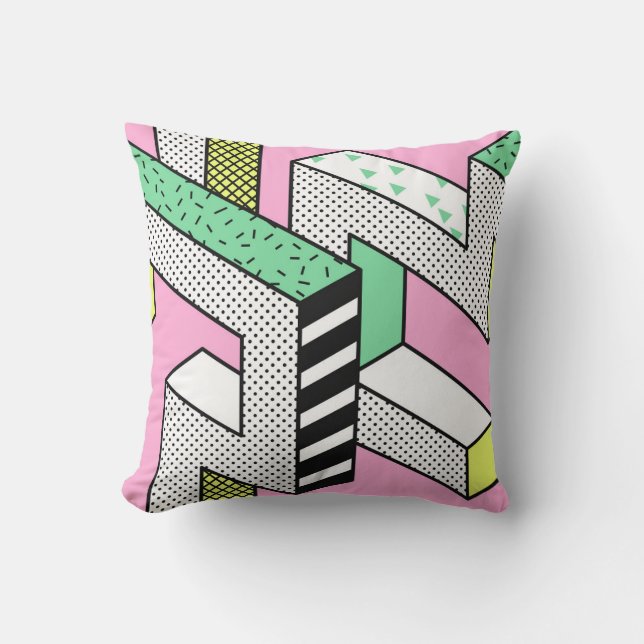 Abstrakte Memphis: 80er geometrische Formen. Kissen (Vorderseite)