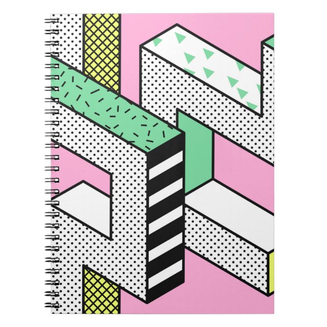 Abstrakte Memphis: 80er geometrische Formen. Notizblock (Vorderseite)