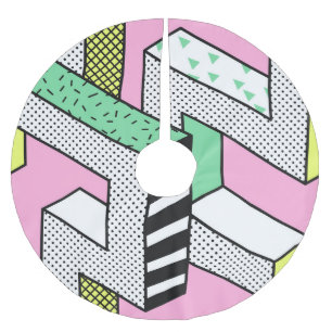 Abstrakte Memphis: 80er geometrische Formen. Polyester Weihnachtsbaumdecke
