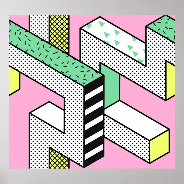 Abstrakte Memphis: 80er geometrische Formen. Poster (Vorne)