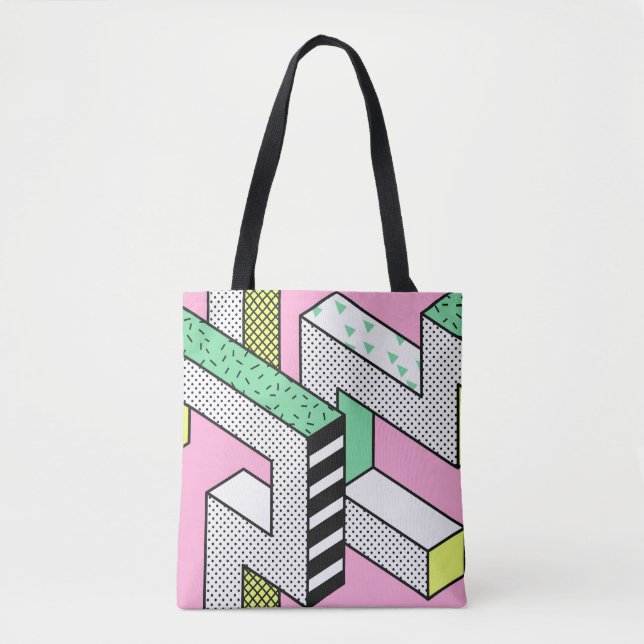 Abstrakte Memphis: 80er geometrische Formen. Tasche (Vorderseite)