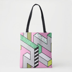Abstrakte Memphis Nahtlose Muster mit 3d Geometr Tasche