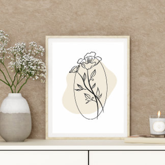 Abstrakte Minimale Boho Style Design Blumenmuster- Poster