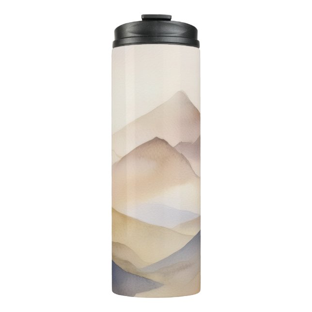 Abstrakte, minimalistisch-beige Gebirge Thermosbecher (Vorderseite)