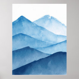 Abstrakte minimalistisch-blaue Gebirge Poster