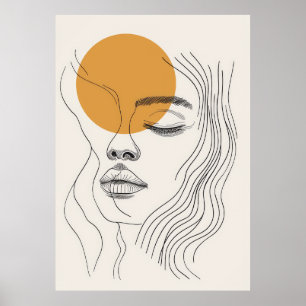 Abstrakte minimalistische Frauen-Gesichtslinienkun Poster
