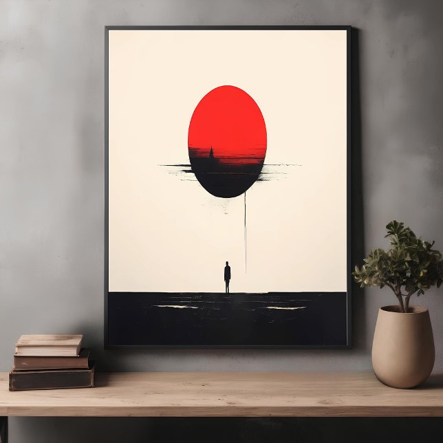 Abstrakte Minimalistische Rote Sonne und Einsamkei Poster (Von Creator hochgeladen)