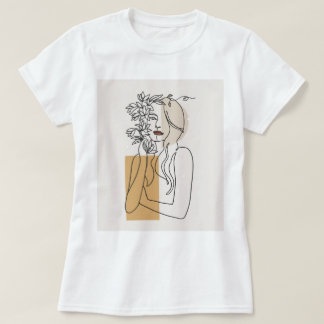 Abstrakte minimalistischer Linienkunst-Frau Floral T-Shirt