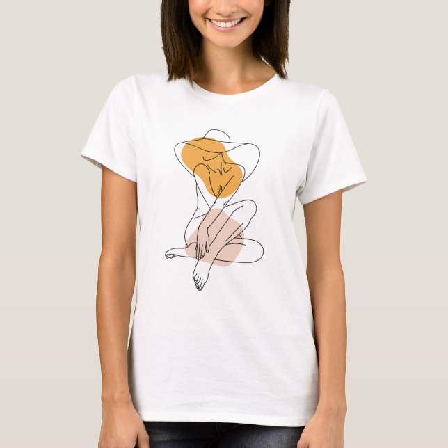 Abstrakte Minimalweibliche Körperlinie Kunst Flora T-Shirt (Vorderseite)
