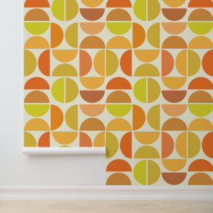 Abstrakte Mittel-Century-Modern-Kreise Orange Gelb Tapete