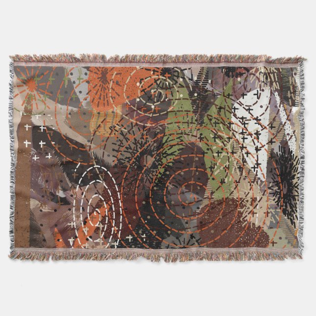 Abstrakte Mixed Media Earthy Autumnal Colors Decke (Vorderseite)