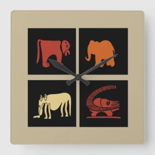 Abstrakte moderne afrikanische Tierkunst Quadratische Wanduhr