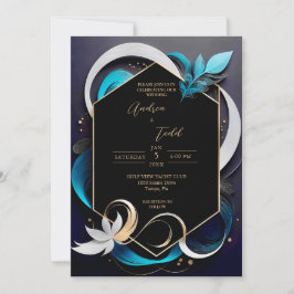 Abstrakte, moderne aquamarine, weiße Hochzeit Einladung