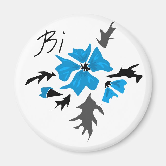 Abstrakte, moderne blaue Blume, graue Blätter druc Magnet (Vorne)