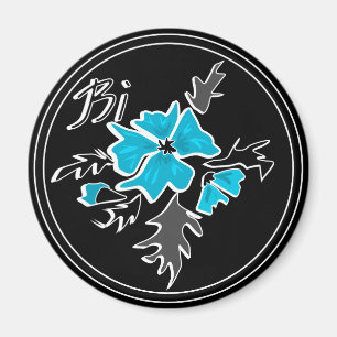 Abstrakte, moderne blaue Blume, graue Blätter druc Magnet
