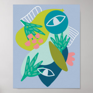 Abstrakte moderne blaue minimalistische botanische poster