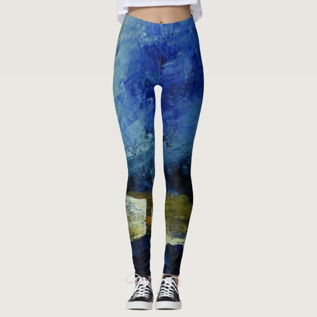 Abstrakte moderne Blue Art Custom Leggings (Vorderseite)