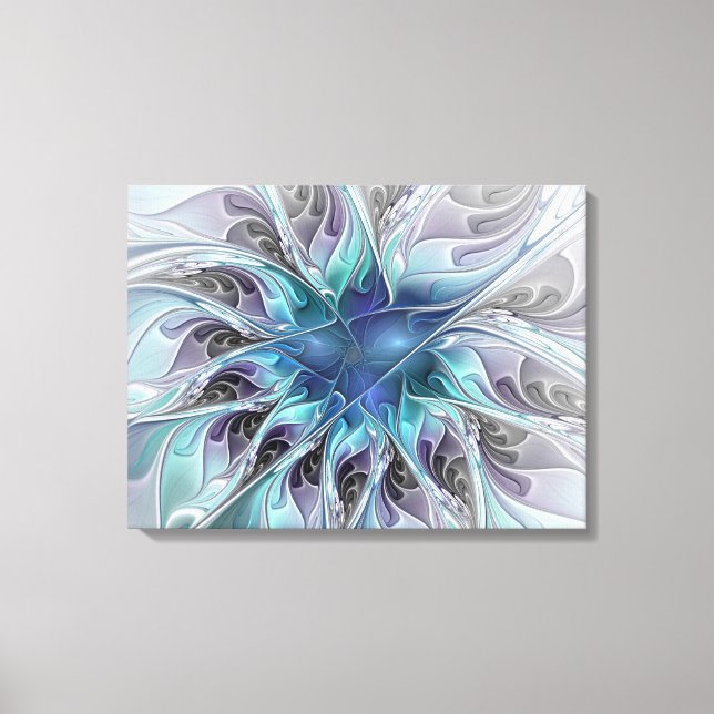 Abstrakte moderne Blume W. Blue Triptych geblüht Leinwanddruck (Vorderseite)
